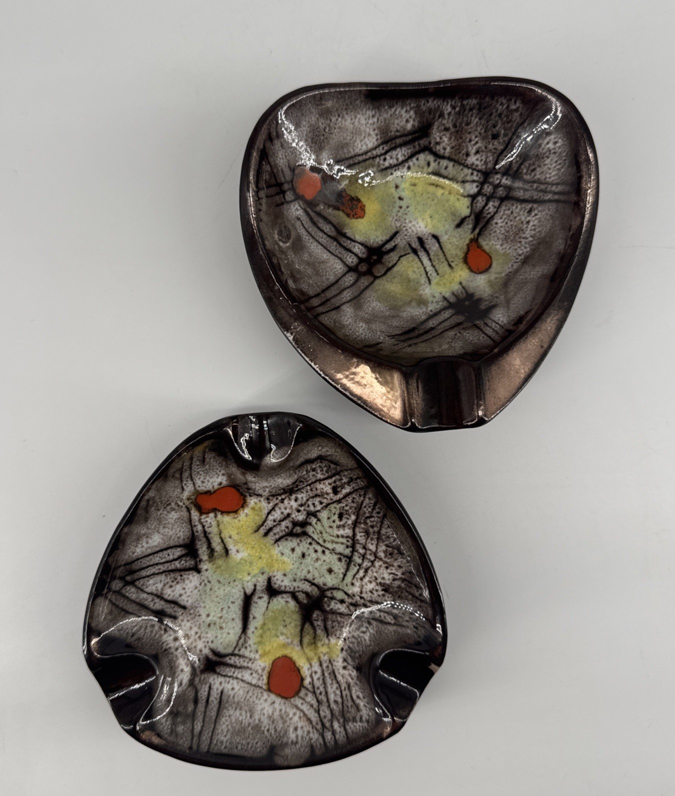 Vtg Carstens Tonnieshof West Germany Ashtray Set 333 312 Mid Century Atomic Lava