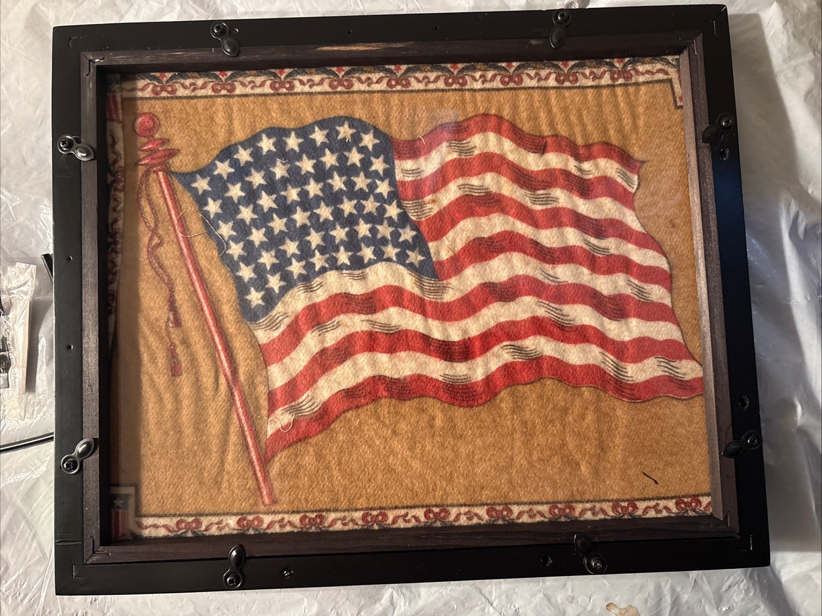 Vintage American Tobacco Flag Patriotic Americana In New Floating Frame