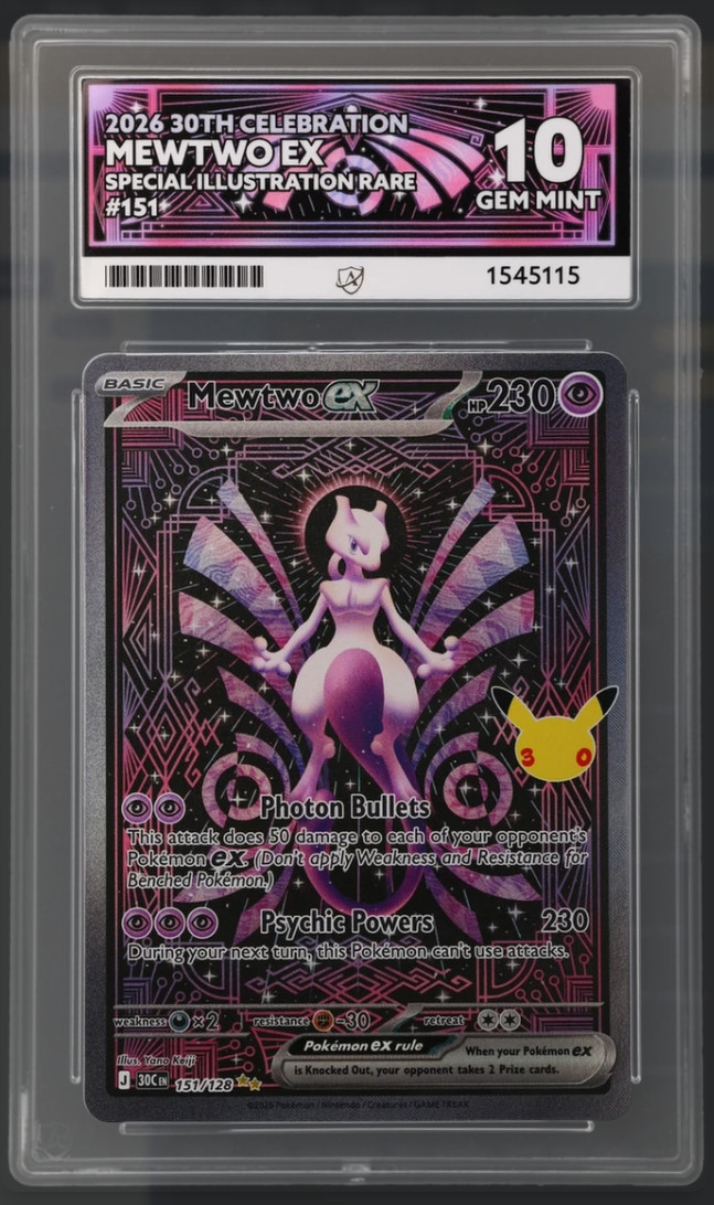 ACE Perfect 10 Mewtwo EX 151/128 30th Celebration Gem Mint Pokemon