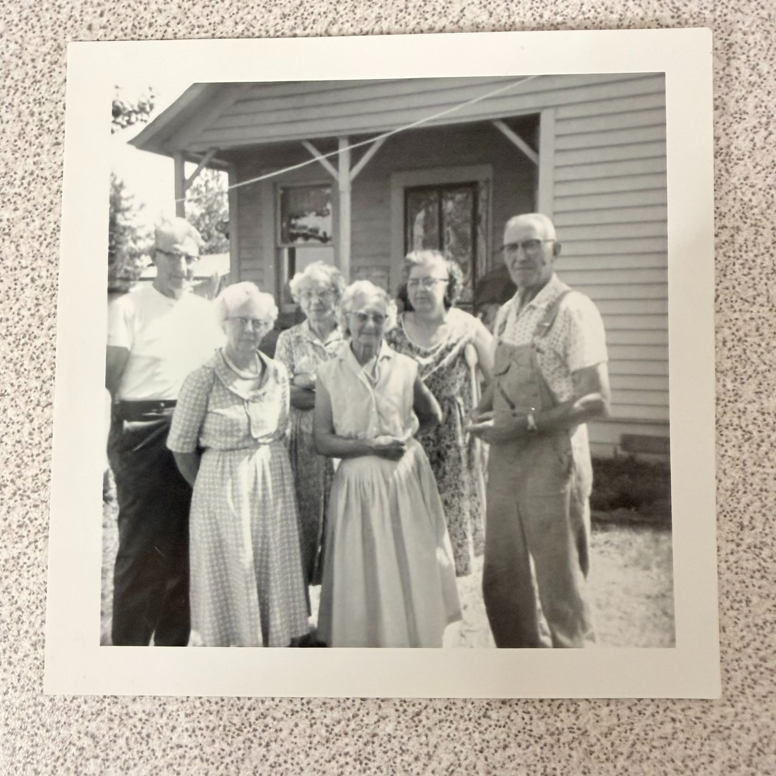 Family Group Portrait 1950s Snapshot Photograph Outdoor House Americana KODAK