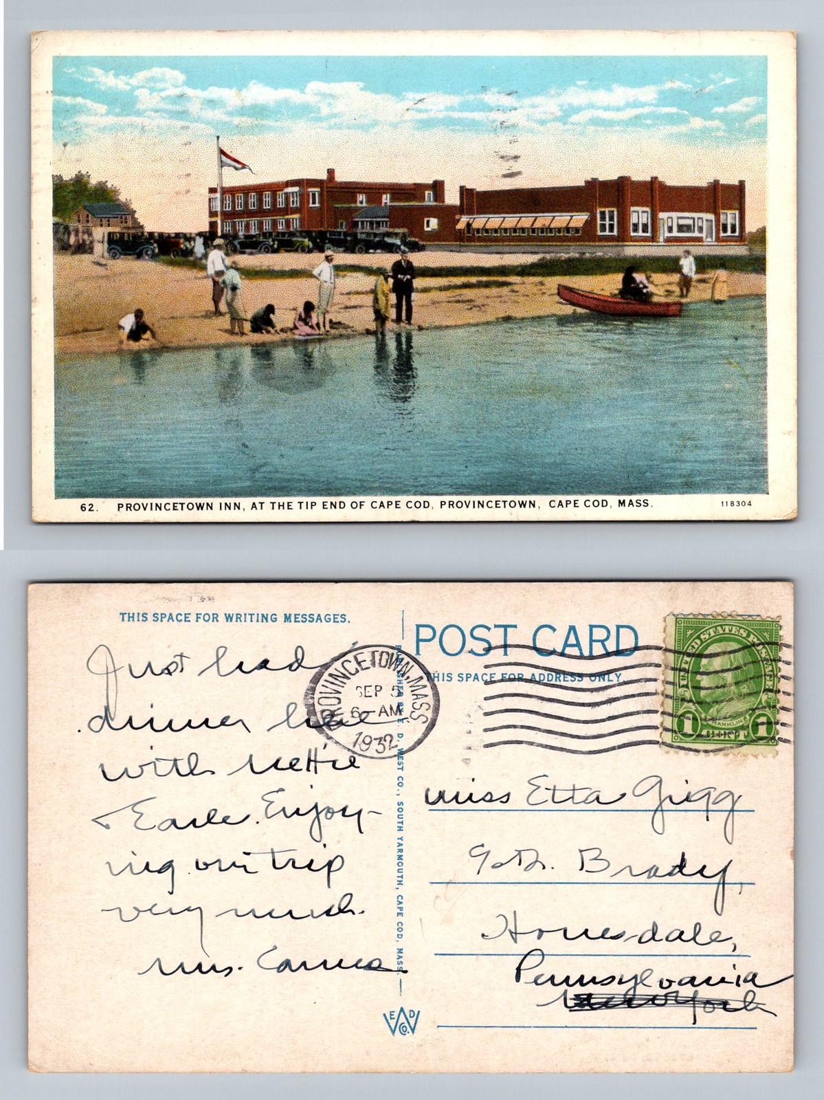 Provincetown, MA-Massachusetts, Inn At The Cape Cod Tip Vintage c1932 Postcard