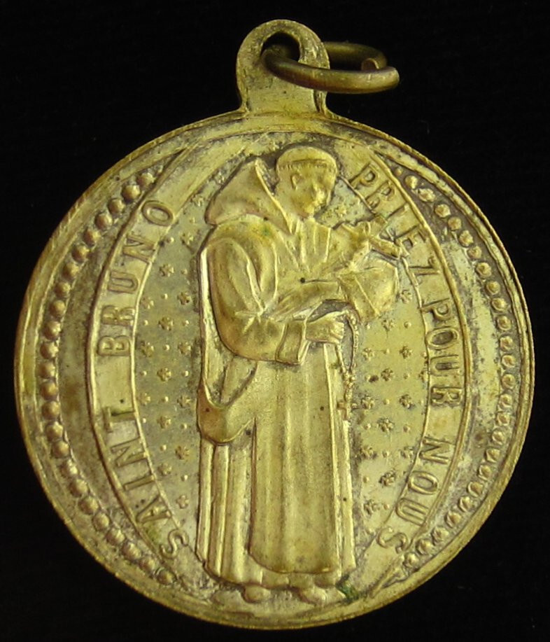 Vintage Saint Bruno Medal Catholic Patron Saint of Exorcists Mary Large Size