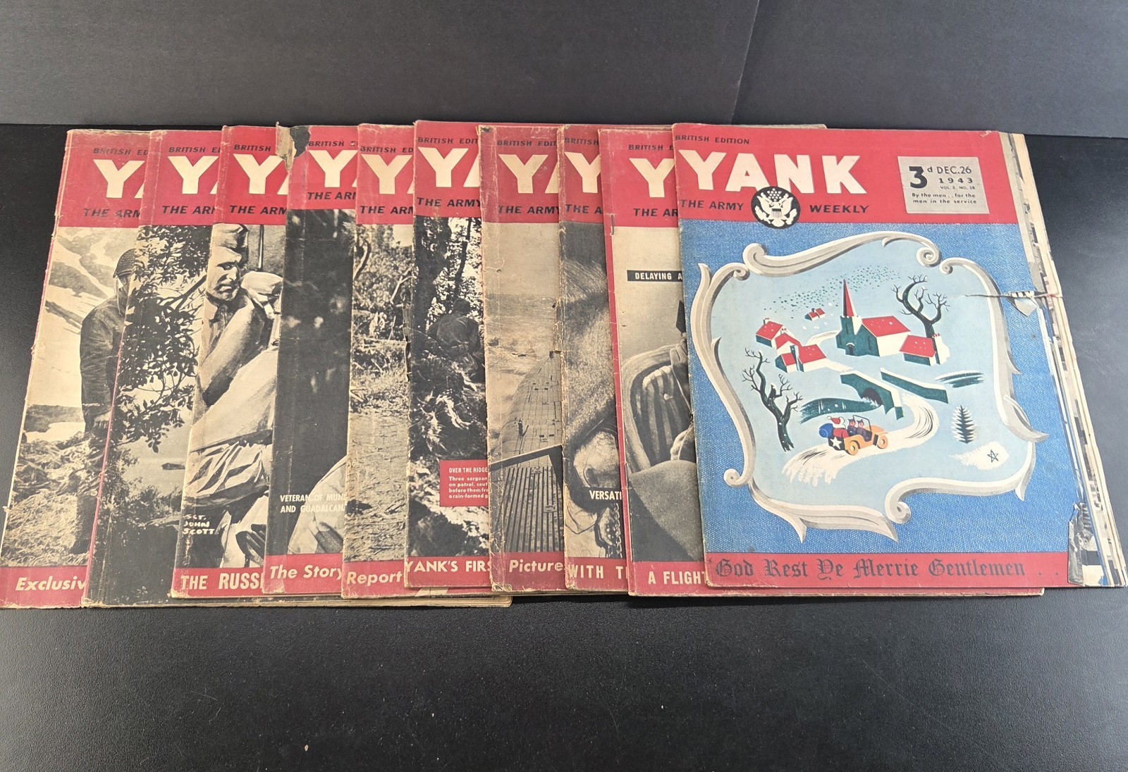 Lot Of 10 Yank Army Magazine 1943 British Edition Weekly WWII Military Lot Rough
