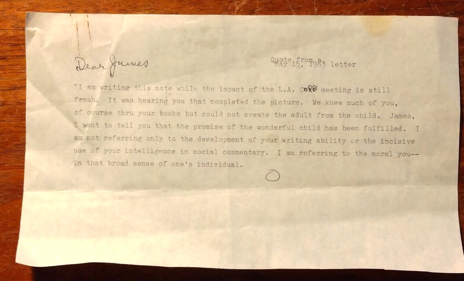 1963 Typed Letter Signed ~ PS 24 Teacher Orilla Winfield to James Baldwin