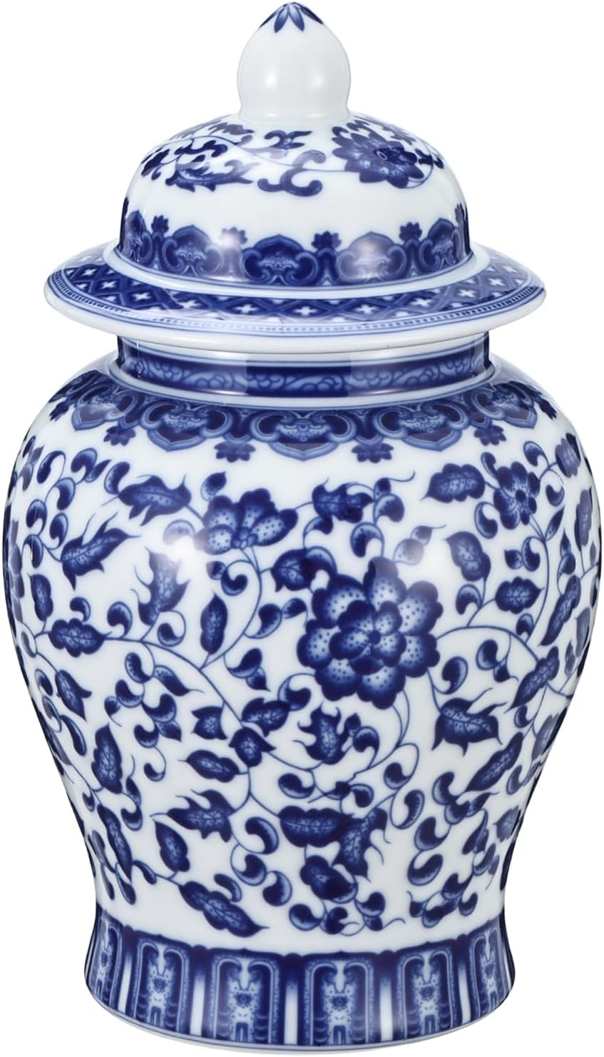 10 Inch Blue and White Ginger Jar, Medium Chinoiserie Ginger Jar