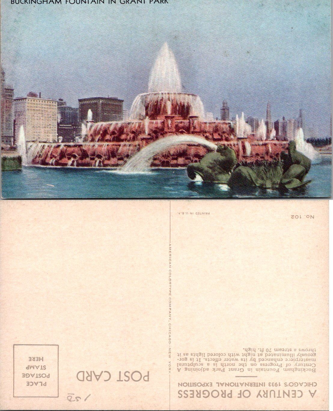 American Colortype Postcard Buckingham Fountain Chicago A Century of Progress