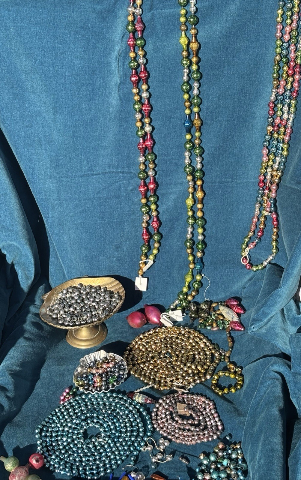 Lot 6 Vintage Antique Mercury Glass Bead Garlands Czech Feather Tree Ornaments