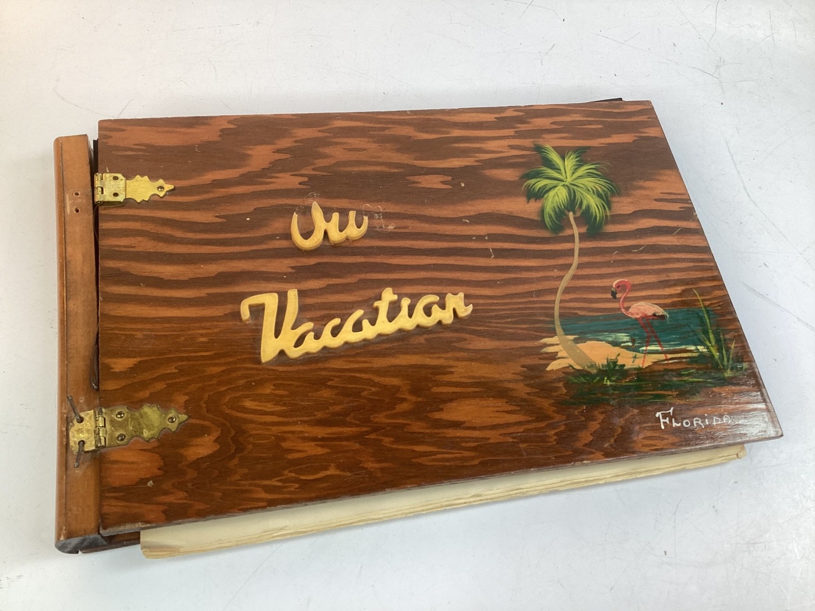 Vintage Found Photo Album w/Snapshots Family 1940’s Vacation Florida wood (k3)