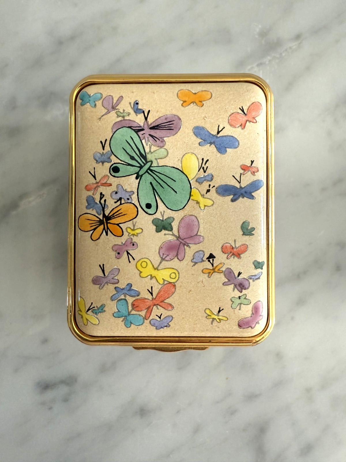 Halcyon Days Butterflies Enamel Box Rectangular Trinket New in Box w/COA England