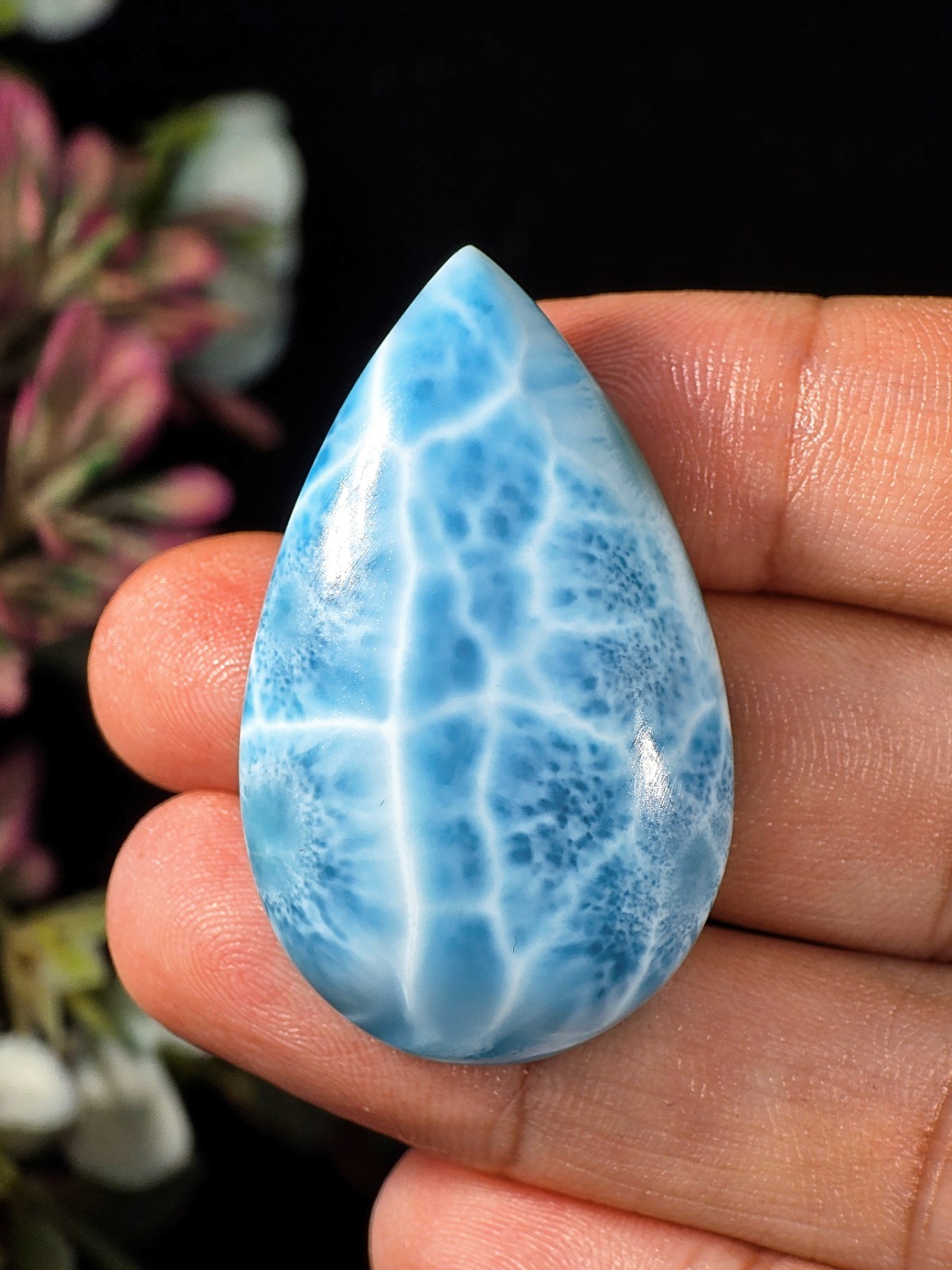 17G GENUINE LARIMAR CABOCHON BLUE DOMINICAN LARIMAR GEMSTONE POLISHED CRYSTAL