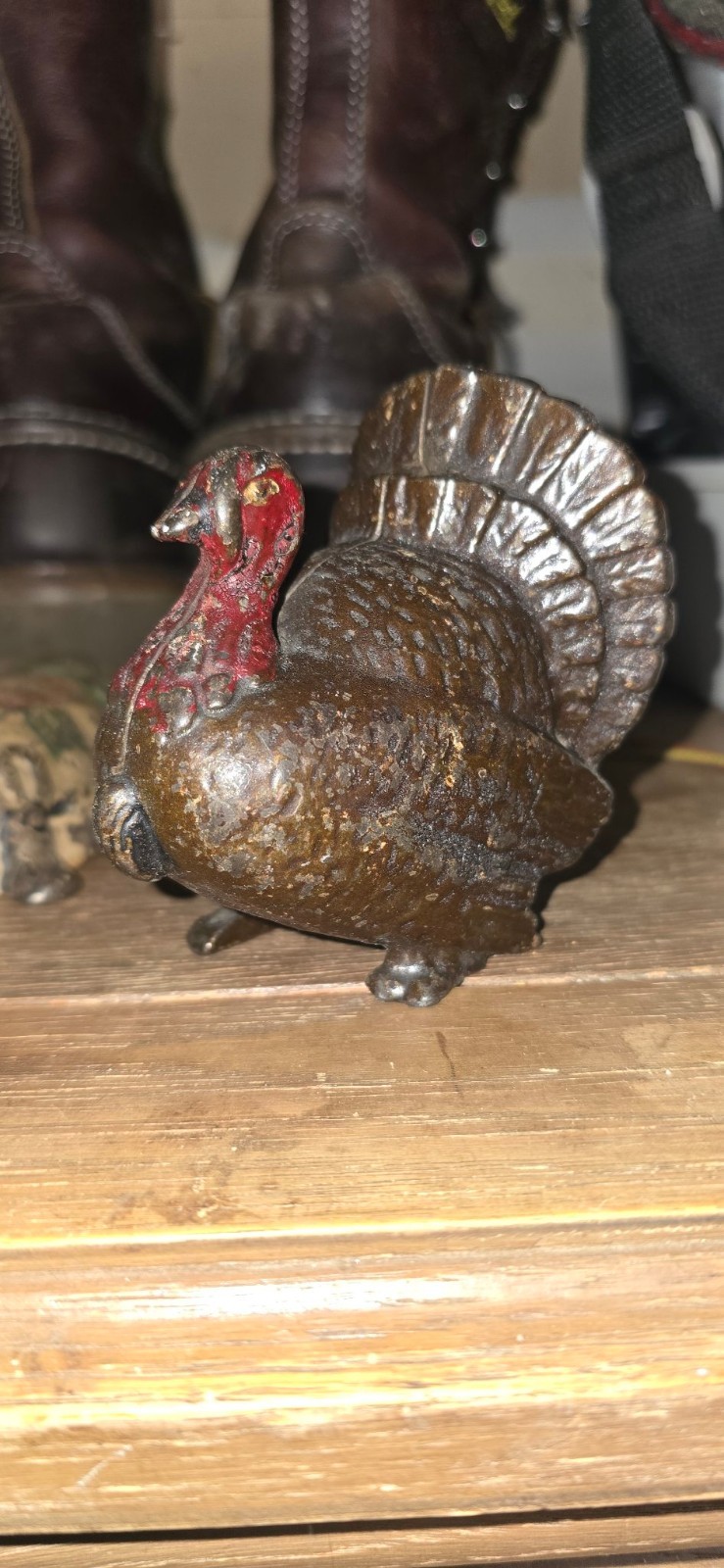 Antique A.C. Williams Cast Iron Turkey Still Bank Original Paint Red Head