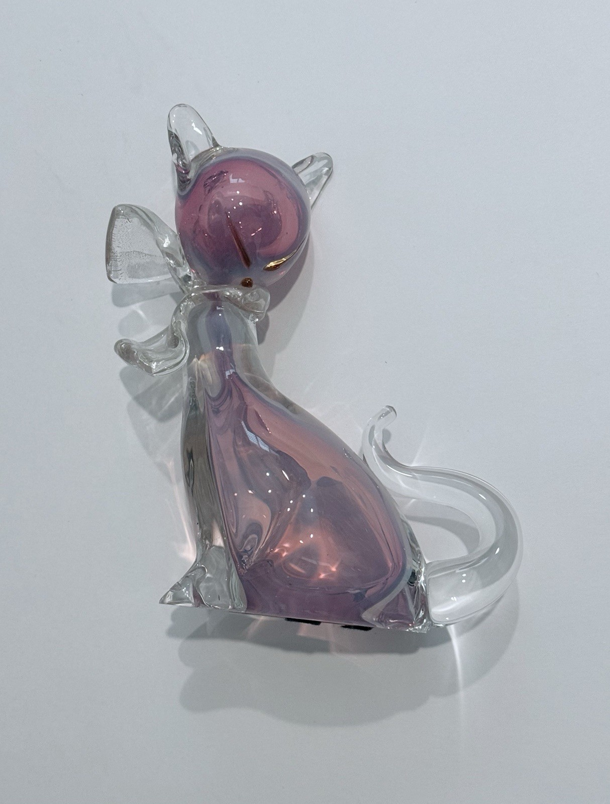 Venitian Alfredo Barbini Glass Cat Vintage Italy Pink Purple Gold Sticker Murano
