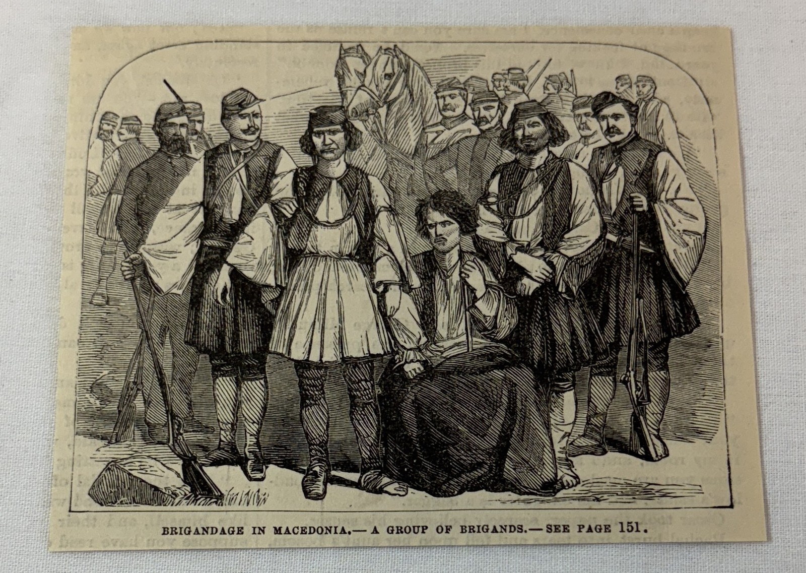 small 1882 magazine engraving ~ GROUP OF BRIGANDS IN MACEDONIA