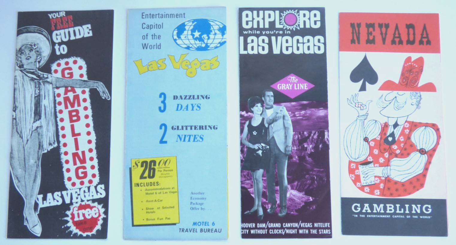 Vintage LAS VEGAS Travel Brochures, Gaming Guides - LOT of 4 - 1960\'s - 1970\'s