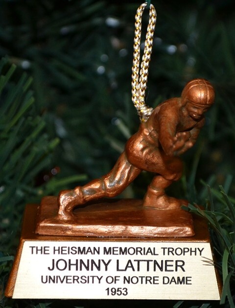 1953 JOHNNY LATTNER University Notre Dame Heisman Trophy Christmas Ornament 2
