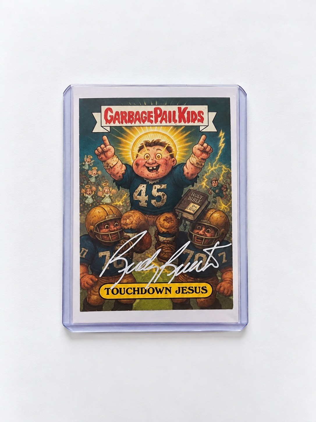 Rudy Ruettiger Signed Auto Custom Garbage Pail Style Card Touchdown Jesus COA