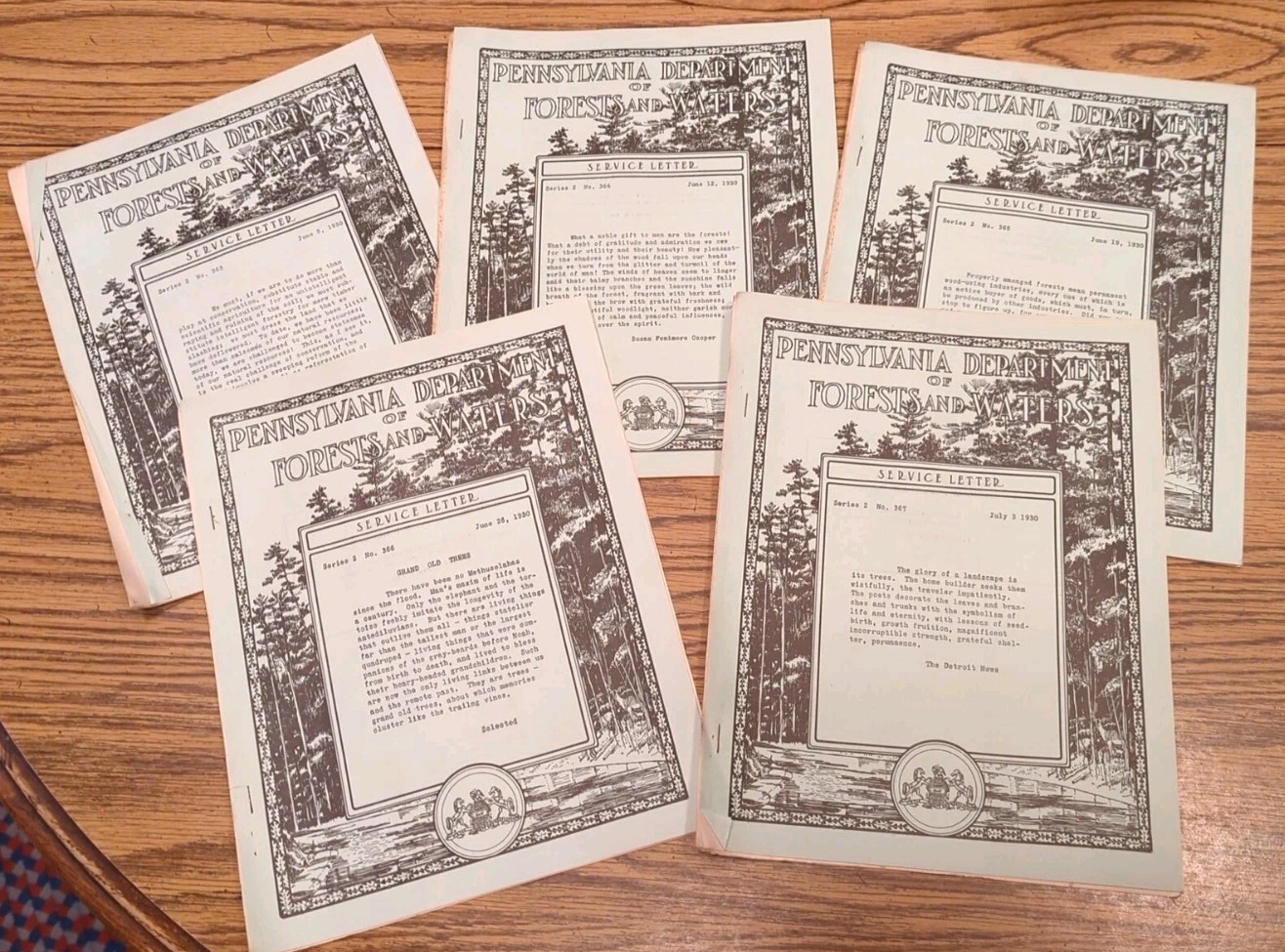 5 Antique 1930 Pennsylvania Department Of Forests And Waters Service Letter