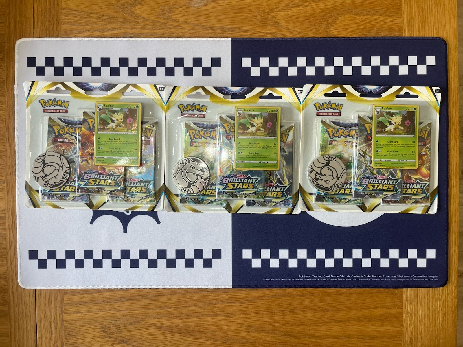 3x Pokemon TCG Brilliant Stars 3 Pack Blister Leafeon Promo New Factory Sealed