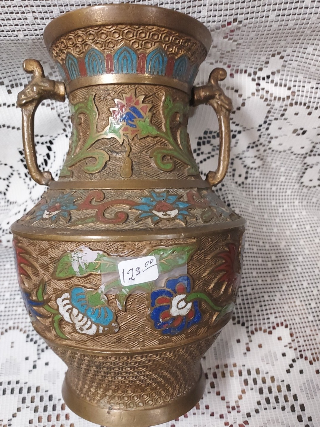 UNIQUE ANTIQUE ART DECO METAL CLOISONNE VASE MADE IN JAPAN MCM EGYPT 10\