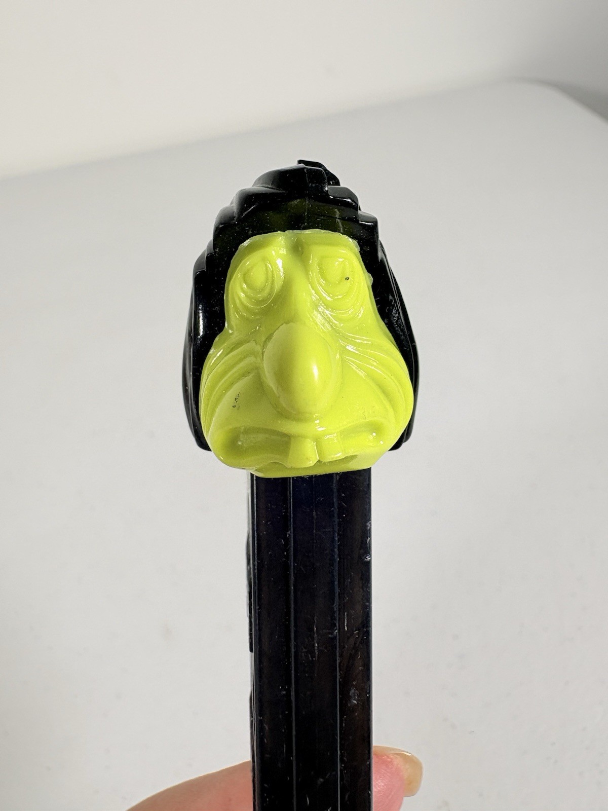 PEZ Vintage Mr. Ugly Black Stem Green Face Witch No Feet Patent Made in USA