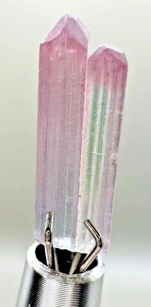 Natural Tourmaline Crystal Pair Pink Green Bicolor Dark Raw Afghanistan