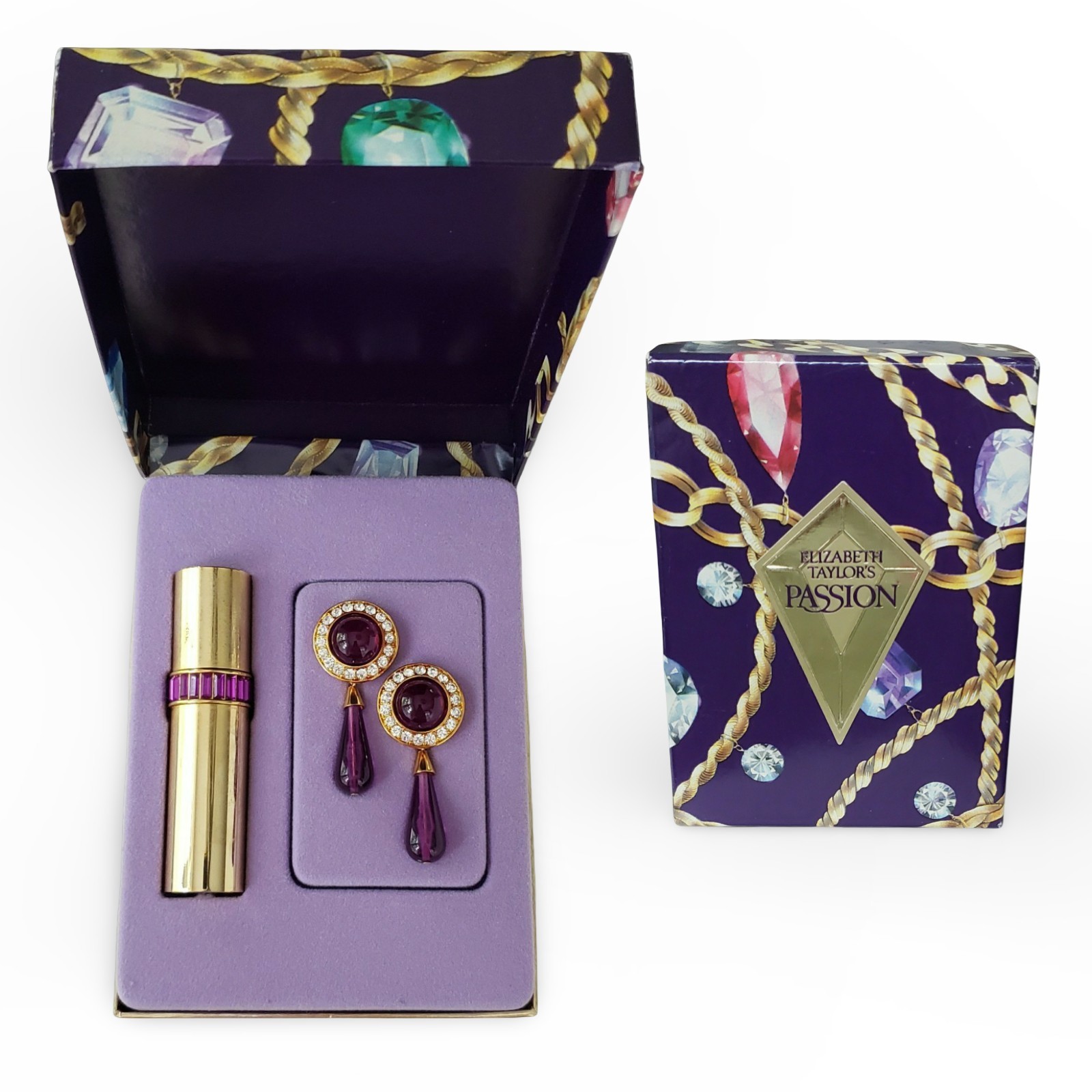 Vintage Elizabeth Taylor Passion Parfum Purse Spray Clip Earrings Gift Set