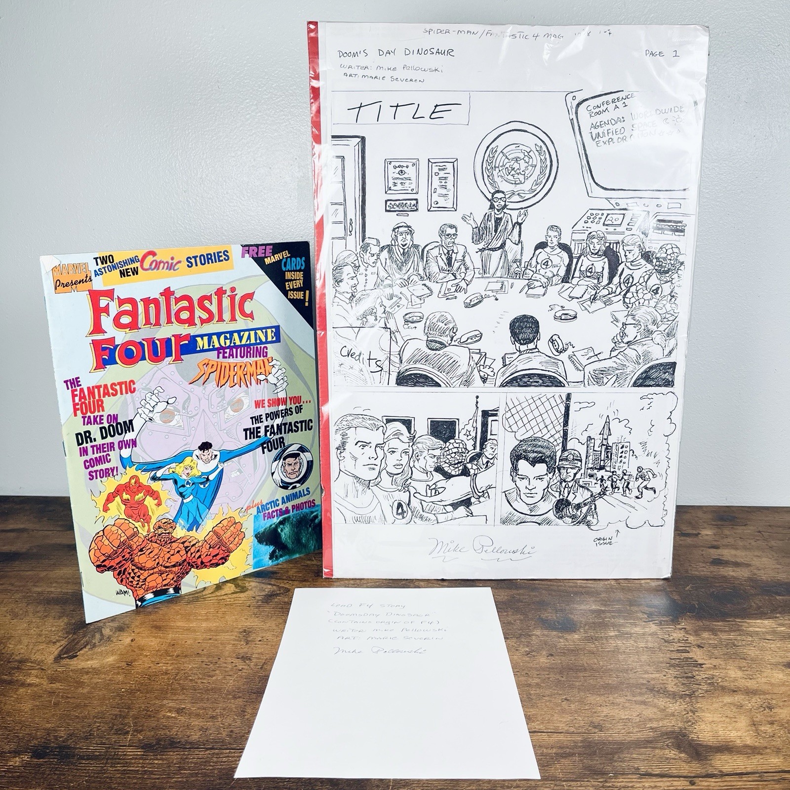 VTG Fantastic Four Magazine OG Ink Drawing Story Board | w/ Full Issue Signed