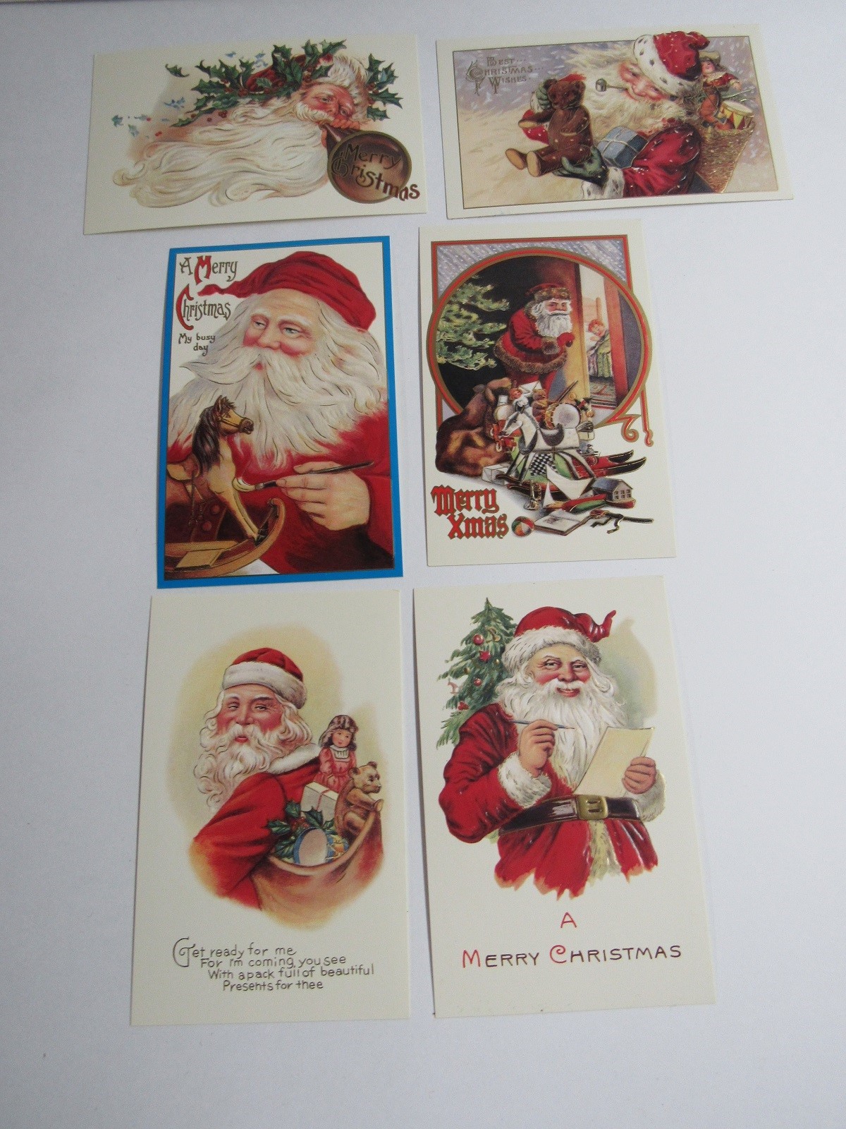 New Shackman Set Of 6 Victorian Reproduction Santa Christmas Postcards 9045