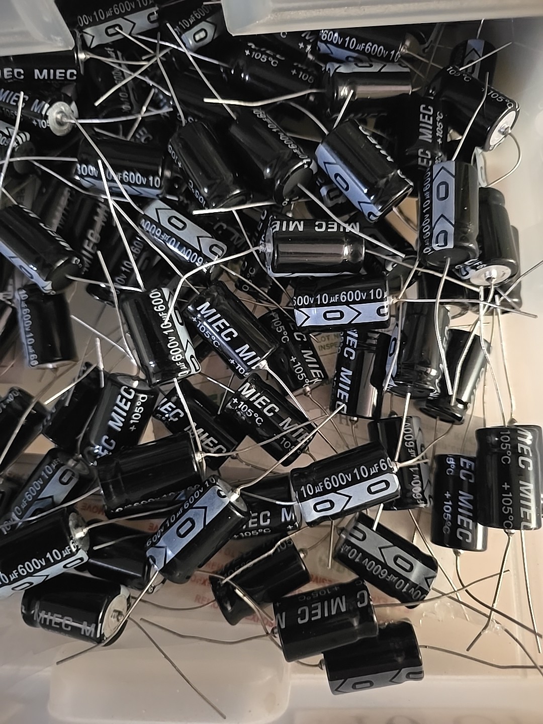 QTY 10 New MIEC 10UF 600V 105C Axial Electrolytic Capacitors. ( 650-volt surge )