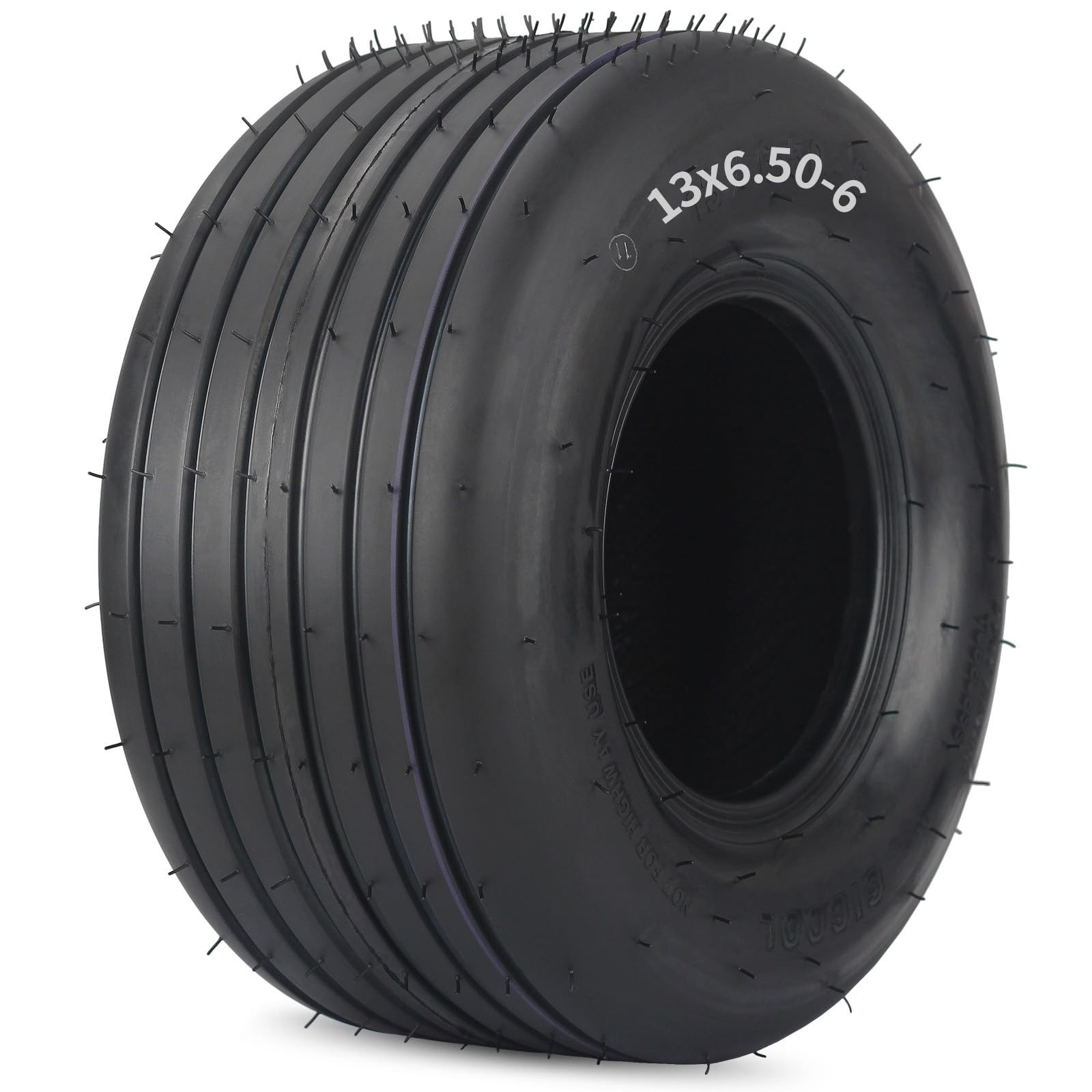 13x6.50-6 Tubeless Lawn Mower Tire, Riding Lawnmower Straight Rib Tread, 4 Ply