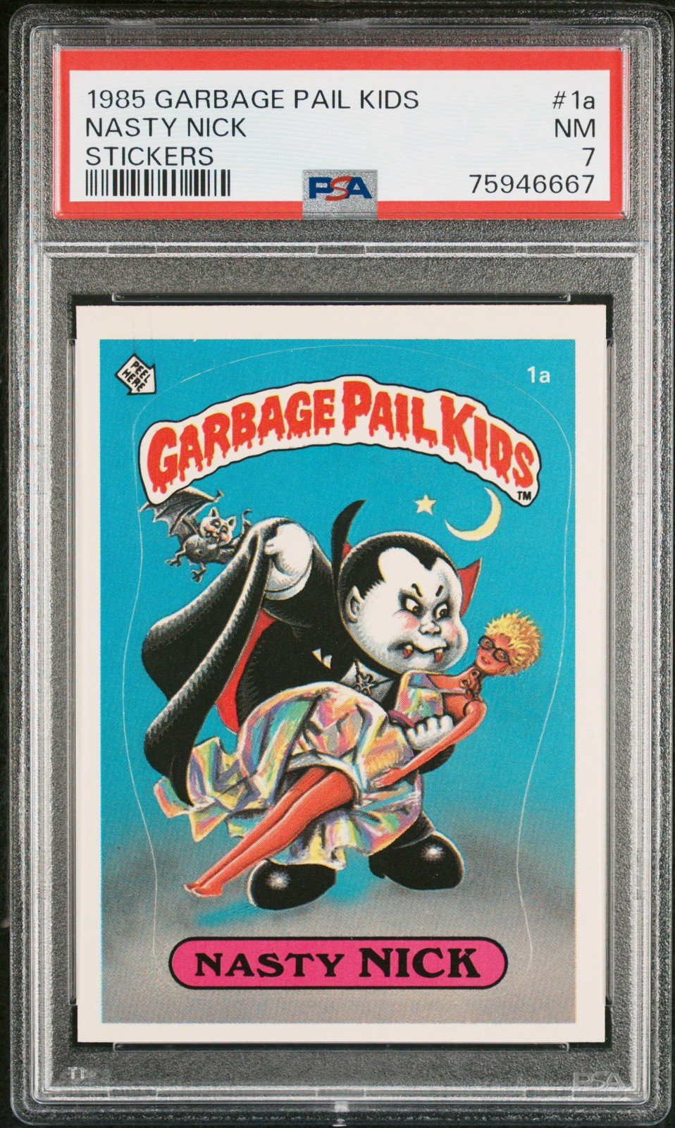 1985 Topps Garbage Pail Kids OS1 Nasty Nick #1a PSA 7 Near-Mint
