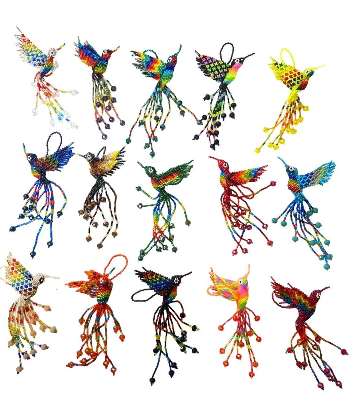 5 PIECE  BEADED HUMMINGBIRD , HAND MADE IN MEXICO , 5