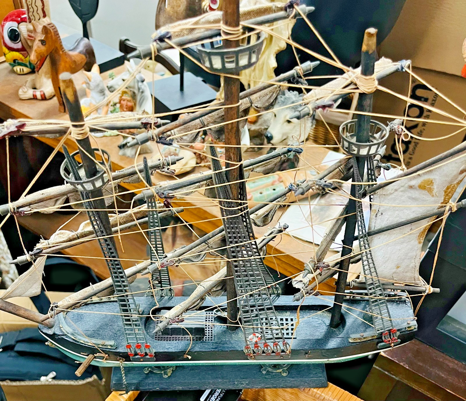 Whaling Ship Clipper, Antique Vintage US 1846 Model  Wood, small