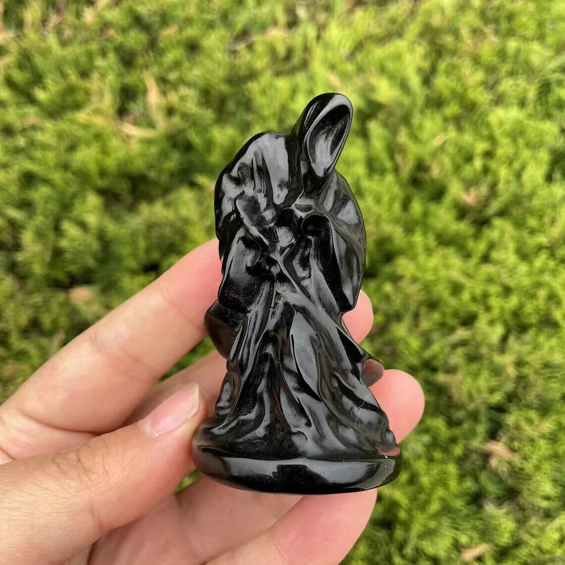 1pc  Black Obsidian Grim Reaper Carving Crystal Grim Reaper Sculpture Crysta