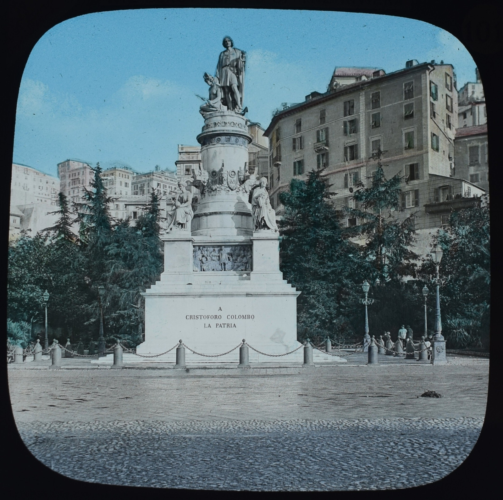Photo GENOA ITALY . STATUE OF CHRISTOPHER COLUMBUS C1891 Magic Lantern Slide