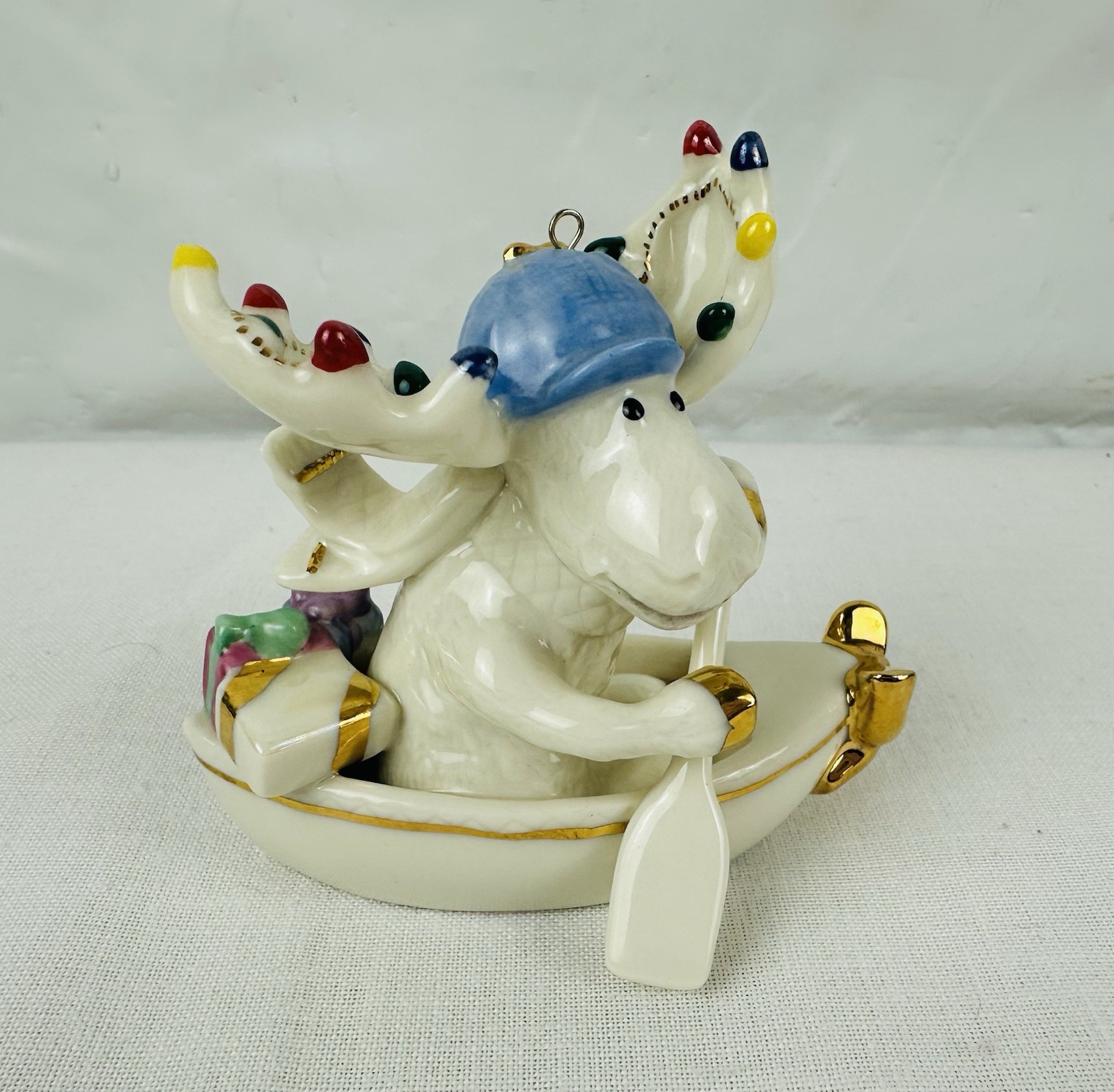 Vintage Lenox 2005 Annual Marcel Moose Porcelain Ornament Merry Moosecanoeing