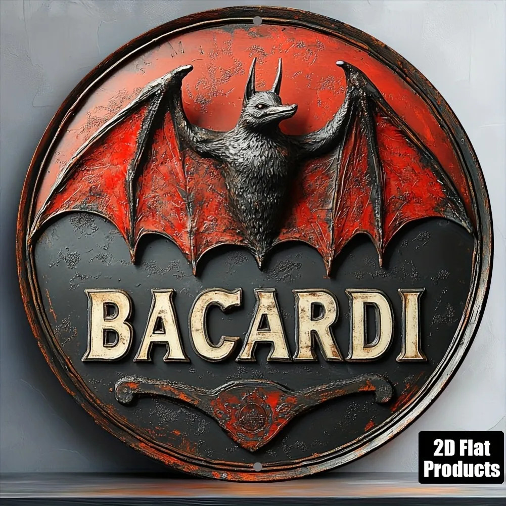 Bacardi Logo Round Aluminum Plaque Tin Metal Signs Home Décor Wall Art 8x8 