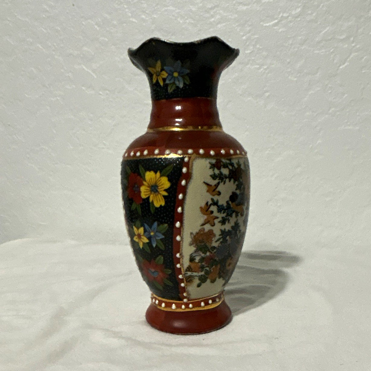 K\'s Collection Floral Ceramic Bottle Vase, Painted Glossy Red & Black