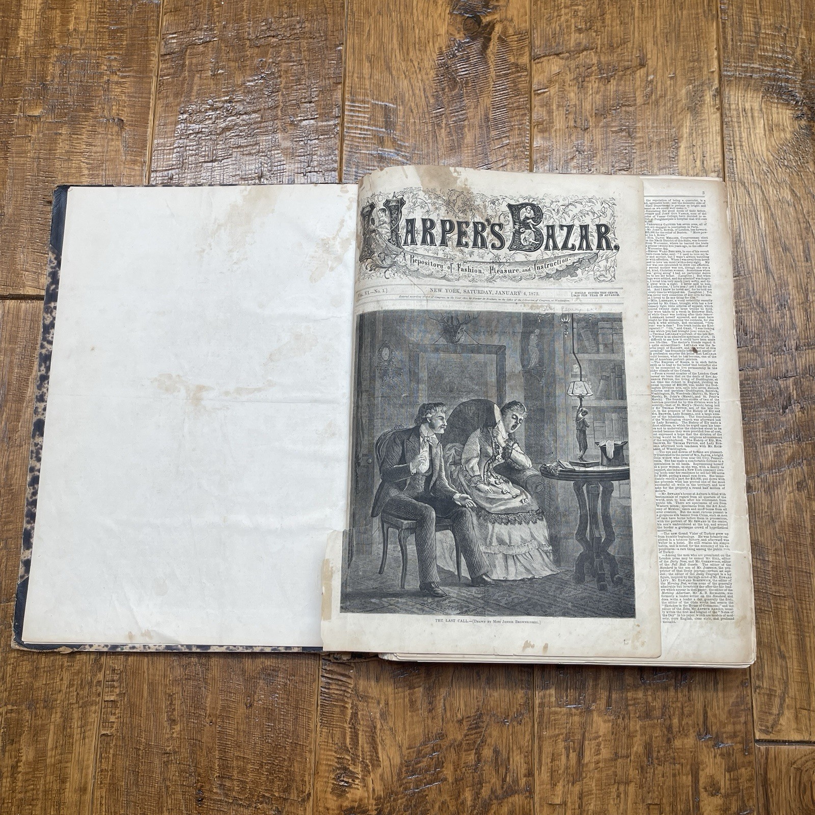 1873 Harpers Bazar Vi Weekly Fashion Womens Newspaper RARE Bound Volume Antique