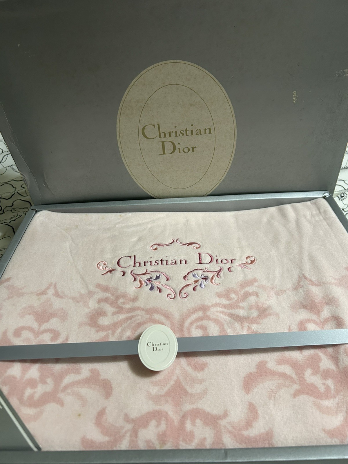Christian Dior Cotton Blanket Logo Pink Vintage New In Box From Japan