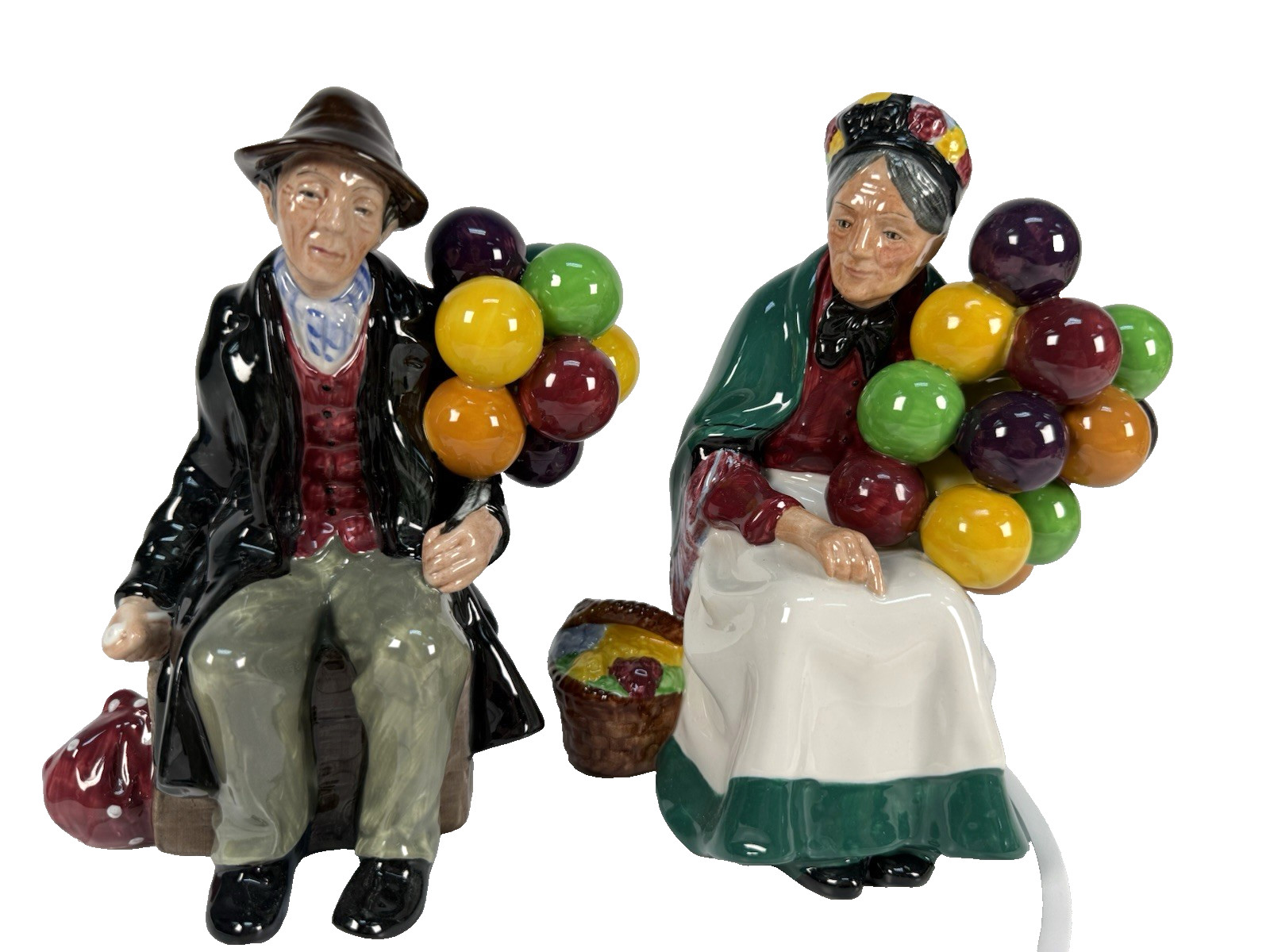 Royal Doulton Balloon Man HN1954 & Old Balloon Seller HN1315 Figurine Set Pair