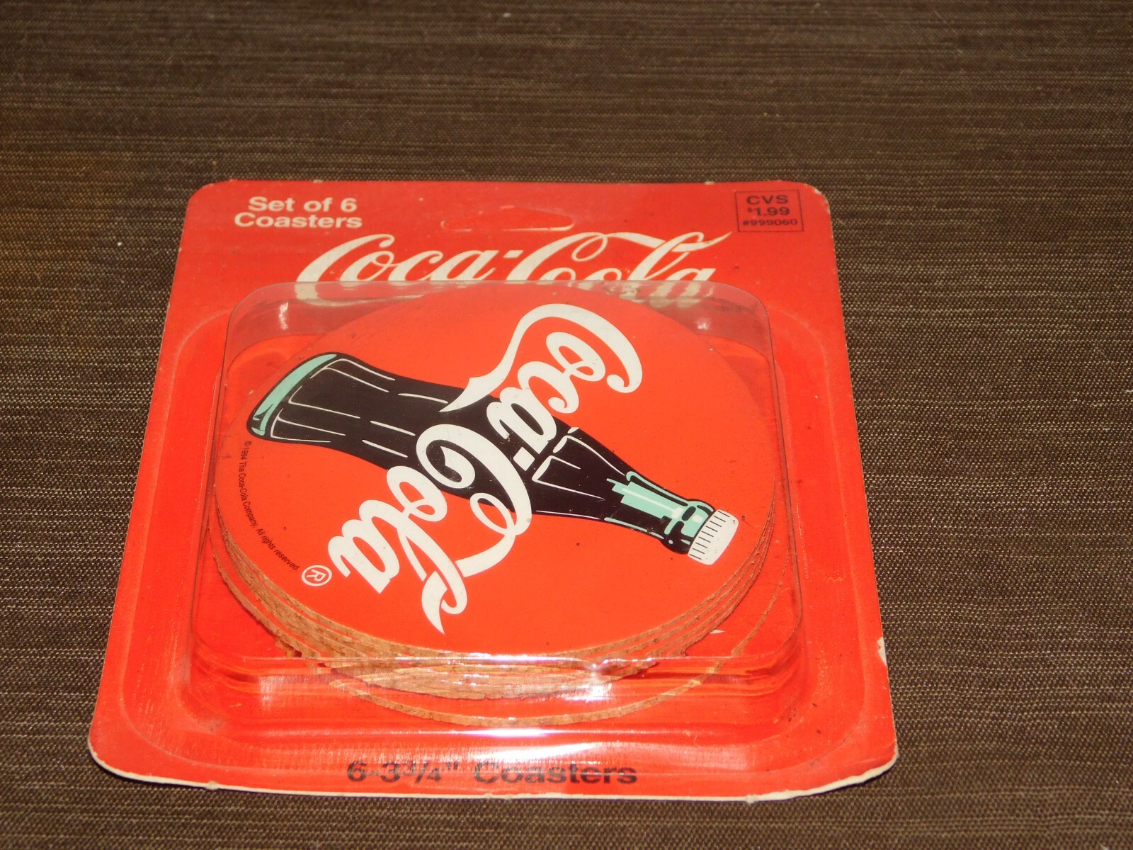 VINTAGE 1994 COCA COLA SET OF 6 PLASTIC/CORK DRINK COASTERS NEW OLD STOCK