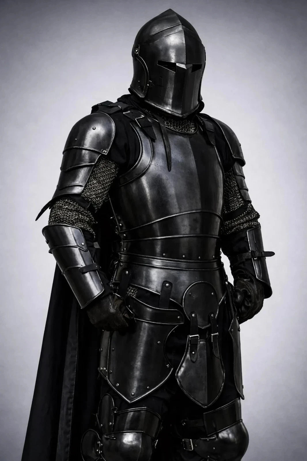 Wearable Black Barbuta Knight Armor Suit | 18 Gauge Steel, LARP Cosplay