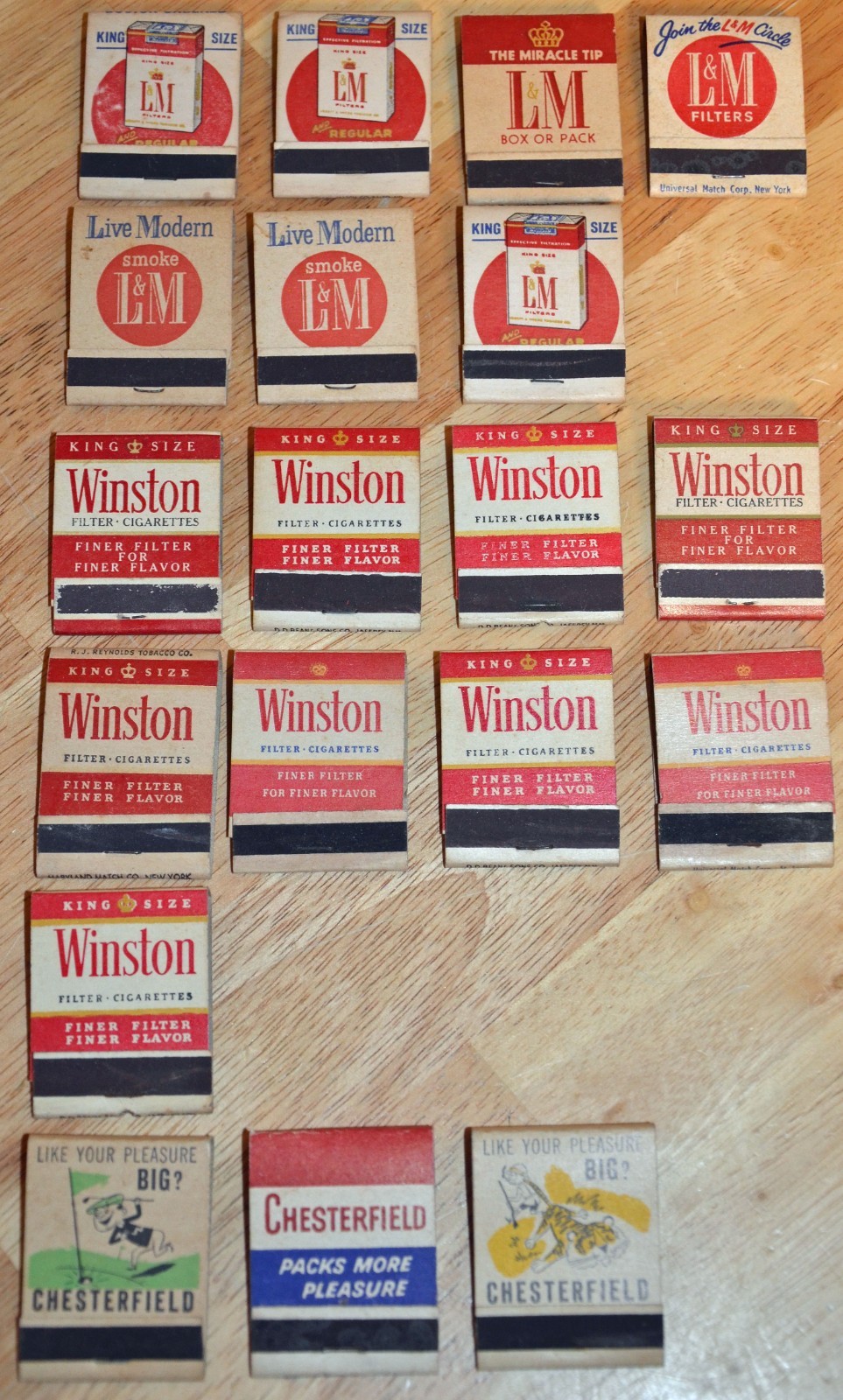 Lot of 19 Vintage L&M Winston Chesterfield Cigarettes Matchbooks Advertising