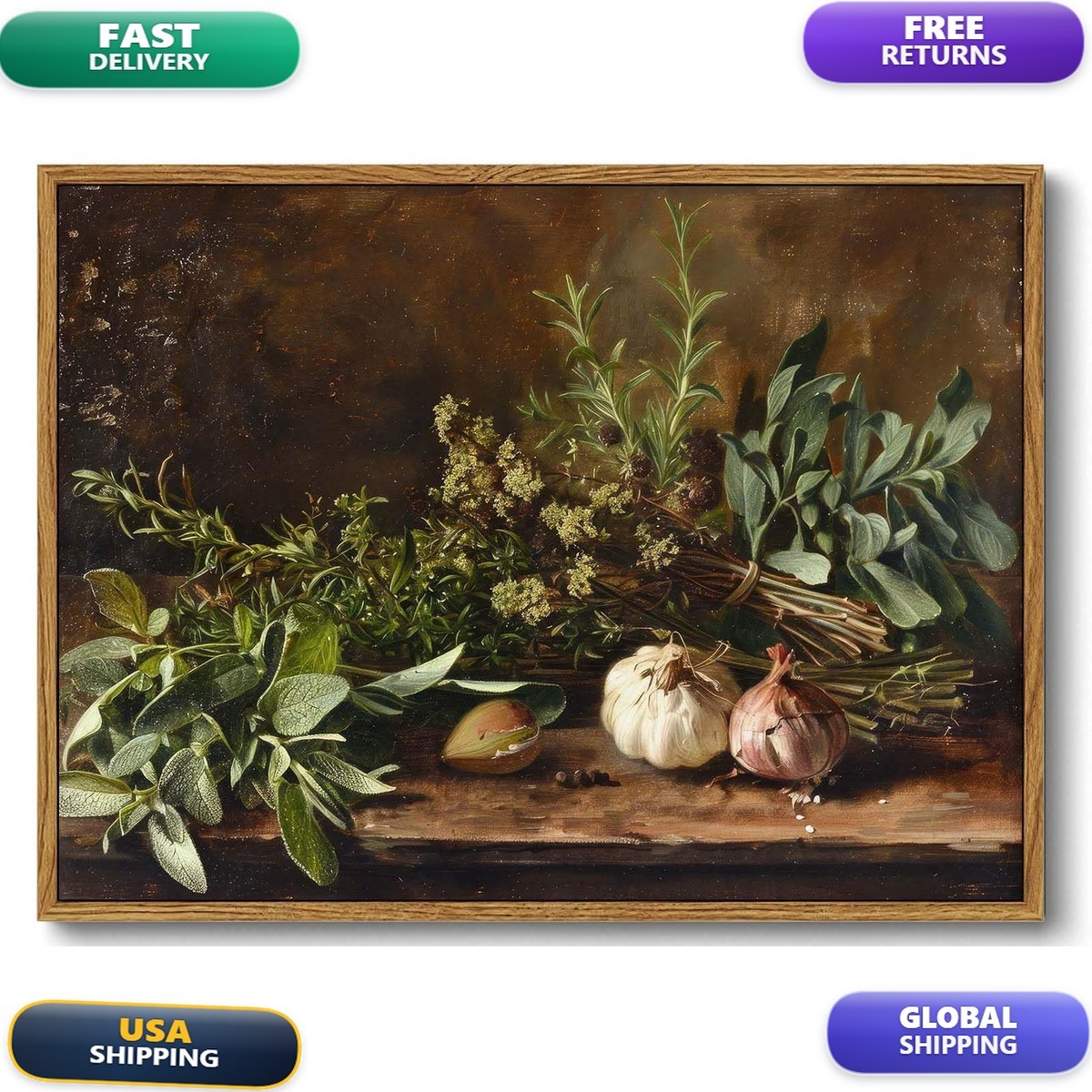XLARTMY Framed Canvas Wall Art Vintage Botanical 16x24In