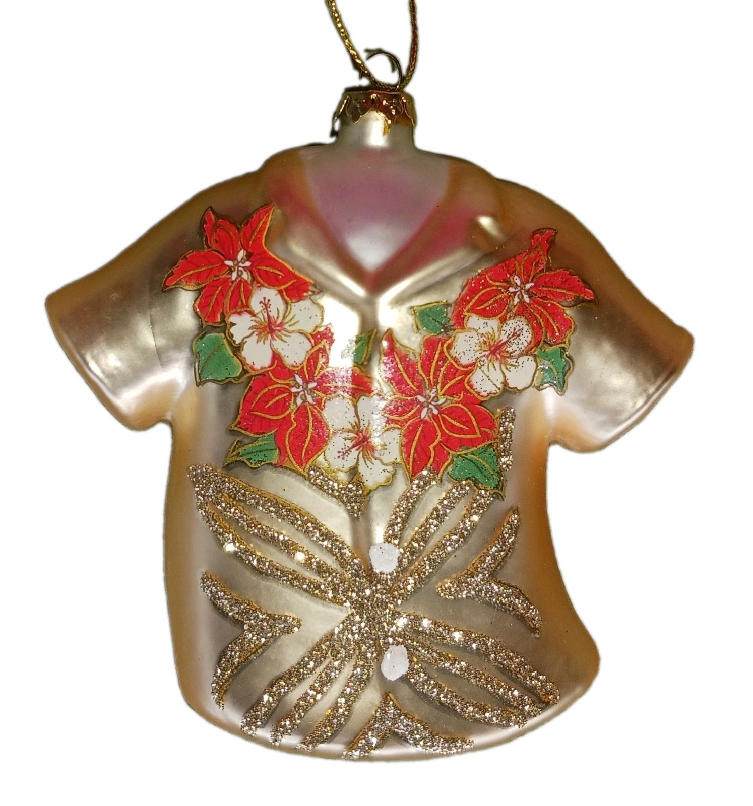 NIB Vtg 2015 Island Heritage of Hawaii Hand-Painted Glass Aloha Shirt Ornament