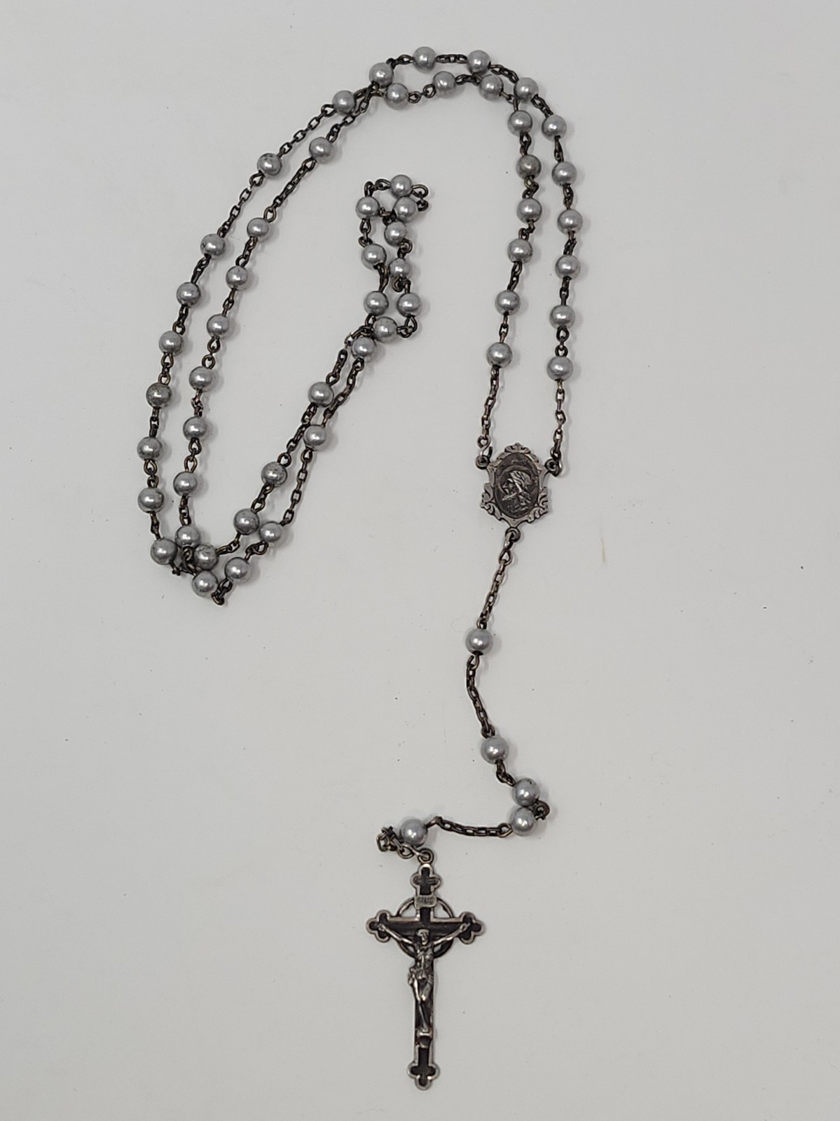 Vintage Sterling Silver Catholic Rosary Beads with Sterling Silver Crucifix/VGUC