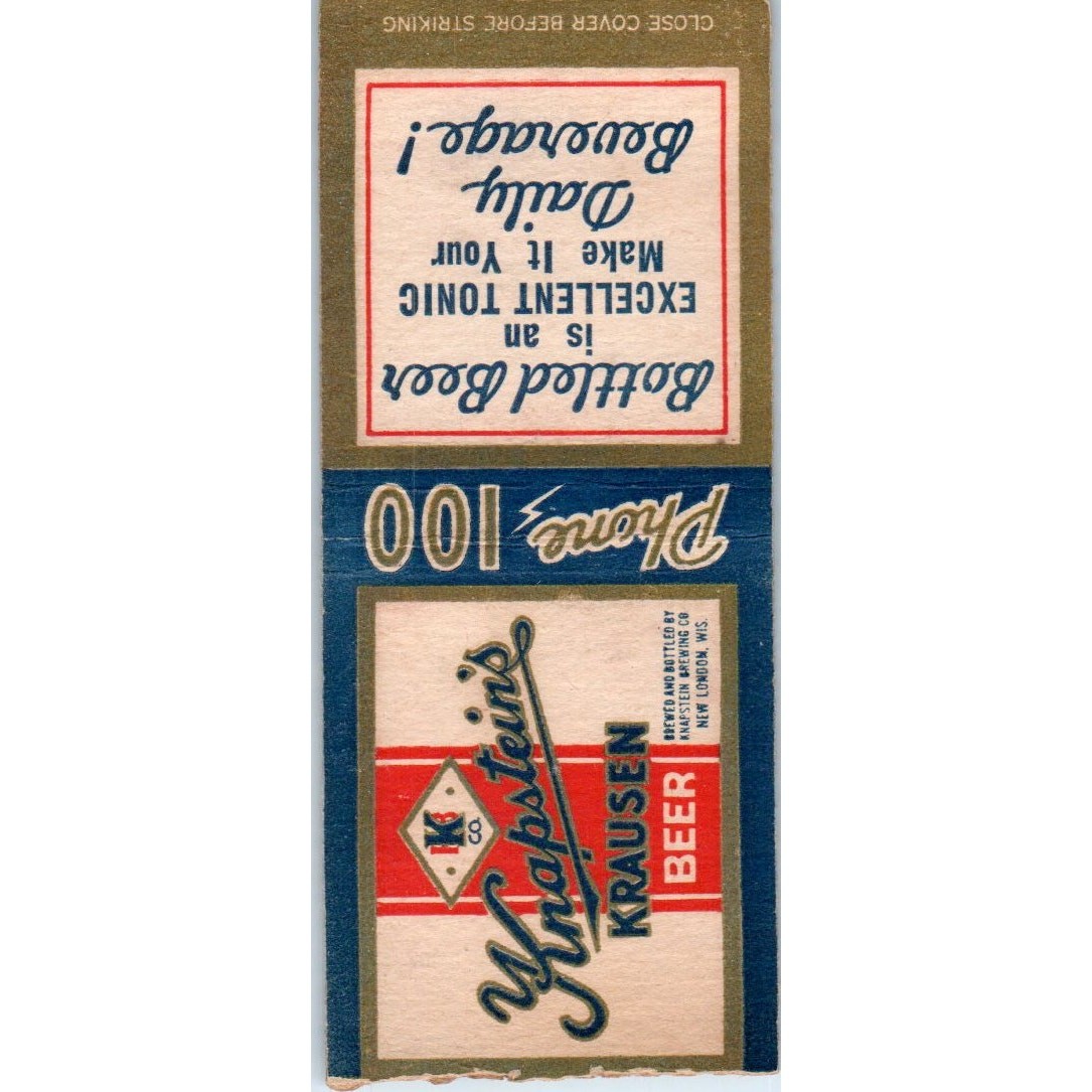Knapstein\'s Krausen Beer New London WI Vintage Matchbook Cover SD4-Y1