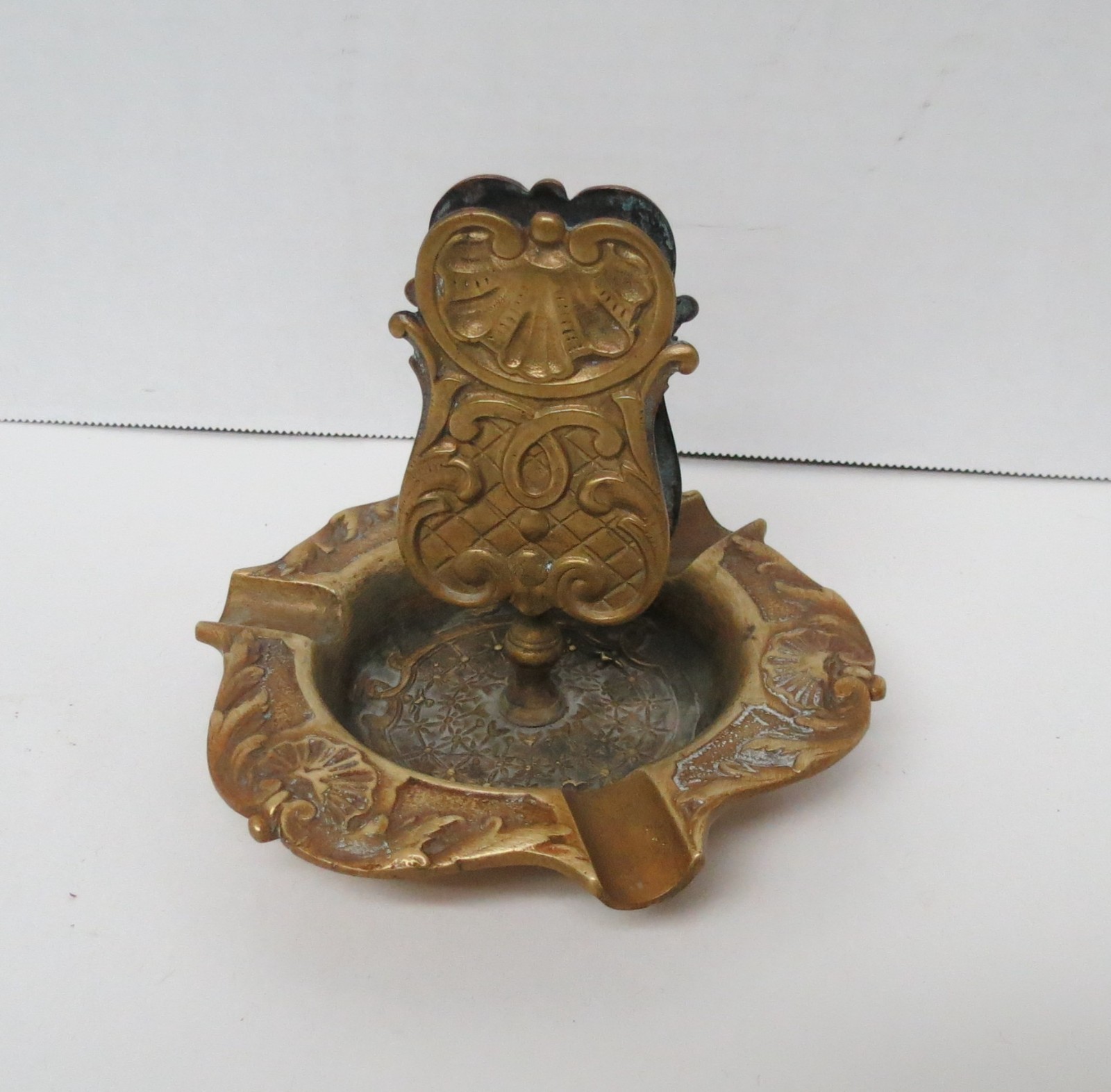 Antique Vintage 1920s Ornate Art Nouveau Brass Match Box Holder Ashtray