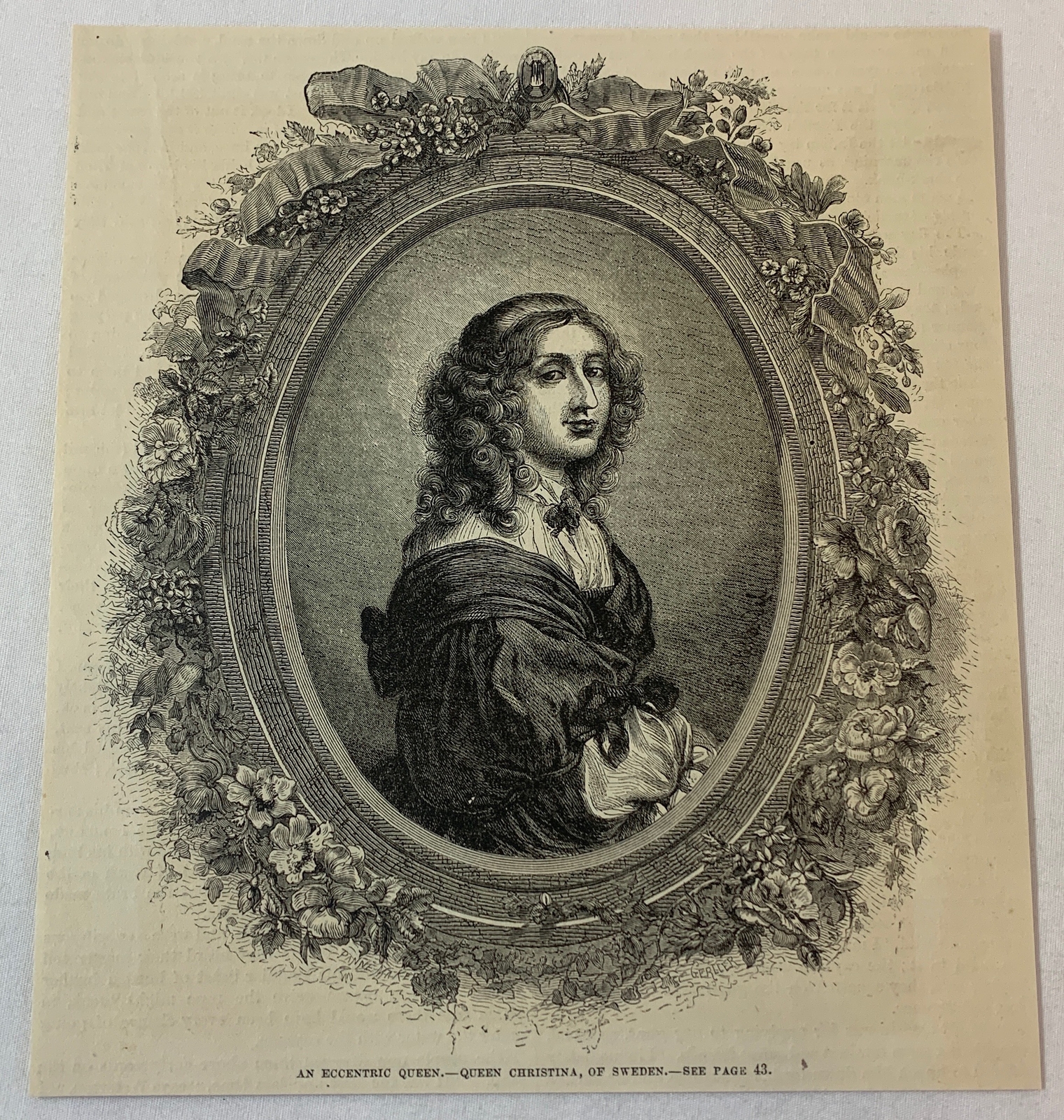1876 magazine engraving ~ ECCENTRIC QUEEN CHRISTINA of Sweden